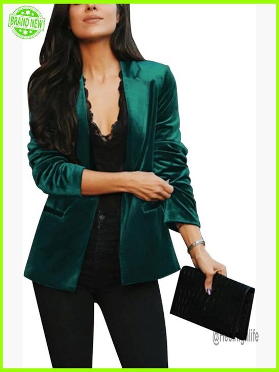 Jackets & Blazers - Velvet Blazer Jacket Long Sleeve Button Front Pockets Office Casual Large